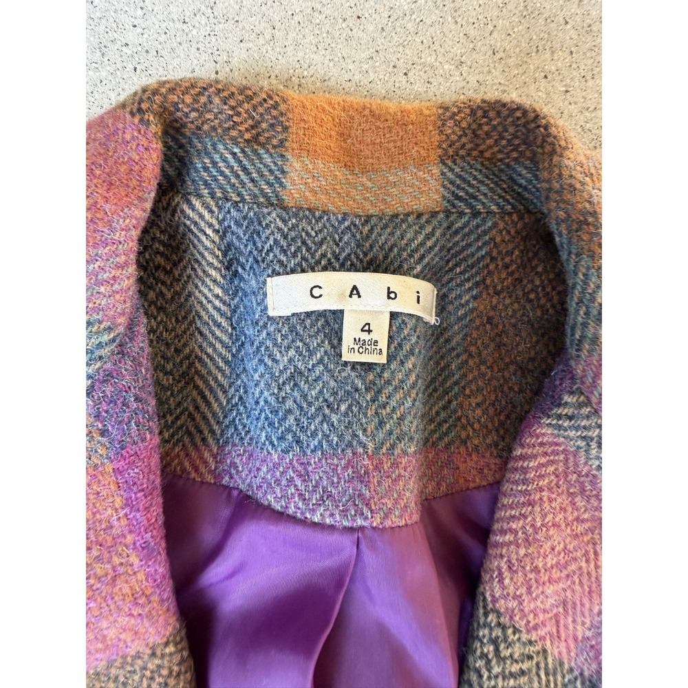 CAbi Womens Wool Blazer Sz 4 Multicolor Plaid Herringbone Purple Orange - Picture 4 of 7